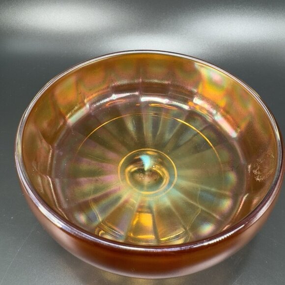 Vintage Carnival Glass Footed Dish Bowl Compote With Iridescent Finish Amber VTG - Picture 4 of 13